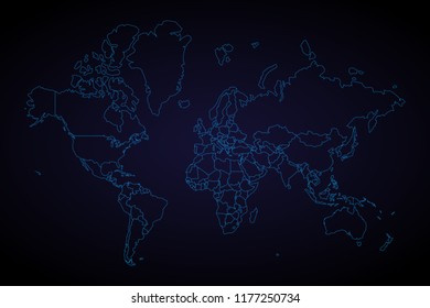 Abstract mash line and point scales on dark background with Map World.