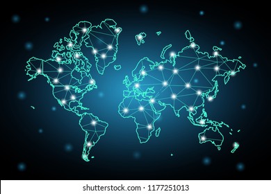 Global Network Blue Glowing Map Transcontinental Stock Illustration ...