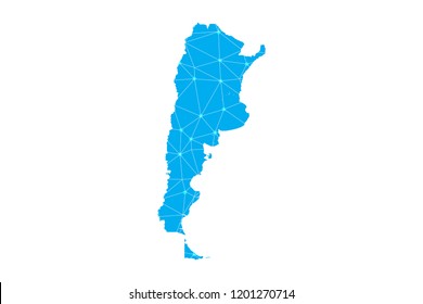 Abstract mash line and point scales on dark background with Map of argentina. Wire frame 3D mesh polygonal network line, design sphere, dot and structure. communications map of argentina. vector.