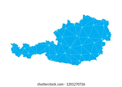 Abstract mash line and point scales on dark background with Map of austria. Wire frame 3D mesh polygonal network line, design sphere, dot and structure. communications map of austria. Vector.
