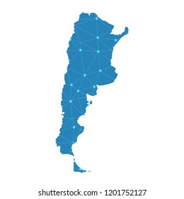 Abstract mash line and point scales on dark background with Map of argentina. Wire frame 3D mesh polygonal network line, design sphere, dot and structure. communications map of argentina. vector.