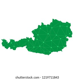 Abstract mash line and point scales on dark background with Map of austria. Wire frame 3D mesh polygonal network line, design sphere, dot and structure. communications map of austria. Vector.
