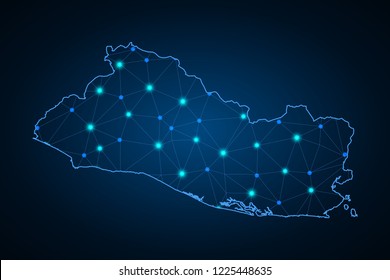 Abstract mash line and point scales on dark background with Map of El Salvador. dot and structure. communications map of El Salvador. Vector.
