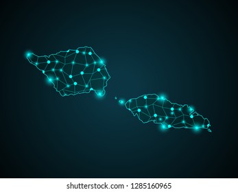 Abstract mash line and point scales on Dark background with map of Samoa. Wire frame 3D mesh polygonal network line, design polygon sphere, dot and structure. Vector illustration eps 10. - Vector