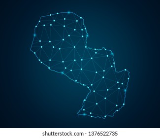 Abstract mash line and point scales on dark background with map of Paraguay. Wire frame 3D mesh polygonal network line, design sphere, dot and structure. Vector illustration eps 10.