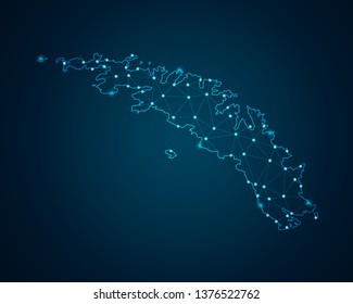 Abstract mash line and point scales on dark background with map of South Georgia and the South Sandwich Islands. Wire frame 3D mesh polygonal network line, design sphere. Vector illustration eps 10.