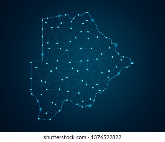 Abstract mash line and point scales on dark background with map of Botswana. Wire frame 3D mesh polygonal network line, design sphere, dot and structure. Vector illustration eps 10.