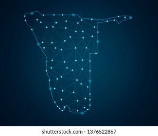 Abstract mash line and point scales on dark background with map of Namibia. Wire frame 3D mesh polygonal network line, design sphere, dot and structure. Vector illustration eps 10.