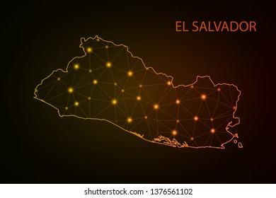 Abstract mash line and point scales on dark background with Map of El Salvador. dot and structure. communications map of El Salvador. Vector. - Vector - Vector