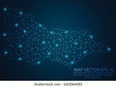 Abstract mash line and point scales on dark background with map of Victoria.3D mesh polygonal network line, design sphere, dot and structure. Vector illustration eps 10.