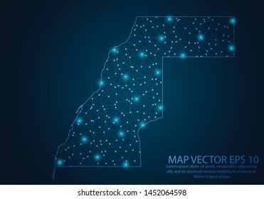 Abstract mash line and point scales on dark background with map of Western Sahara.3D mesh polygonal network line, design sphere, dot and structure. Vector illustration eps 10.