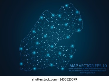 Abstract mash line and point scales on dark background with map of Djibouti.3D mesh polygonal network line, design sphere, dot and structure. Vector illustration eps 10.
