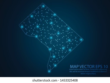 Abstract mash line and point scales on dark background with map of District of Columbia.3D mesh polygonal network line, design sphere, dot and structure. Vector illustration eps 10.