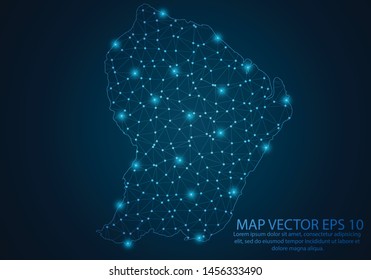 Abstract mash line and point scales on dark background with map of French Guiana.3D mesh polygonal network line, design sphere, dot and structure. Vector illustration eps 10.