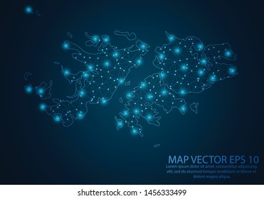Abstract mash line and point scales on dark background with map of Falkland Islands.3D mesh polygonal network line, design sphere, dot and structure. Vector illustration eps 10.