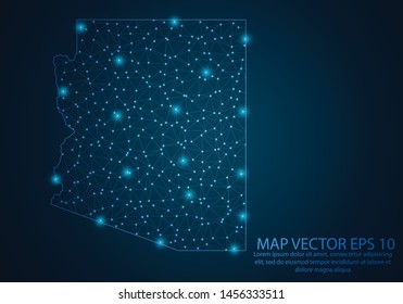 Abstract mash line and point scales on dark background with map of Arizona.3D mesh polygonal network line, design sphere, dot and structure. Vector illustration eps 10.