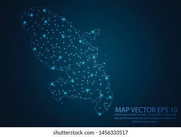 Abstract mash line and point scales on dark background with map of Martinique.3D mesh polygonal network line, design sphere, dot and structure. Vector illustration eps 10.