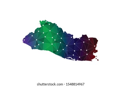 Abstract mash line and point scales on dark background with Map of El Salvador. dot and structure. communications map of El Salvador. . Vector illustration eps 10

L