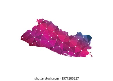 Abstract mash line and point scales on dark background with Map of El Salvador. dot and structure. communications map of El Salvador. . Vector illustration eps 10.