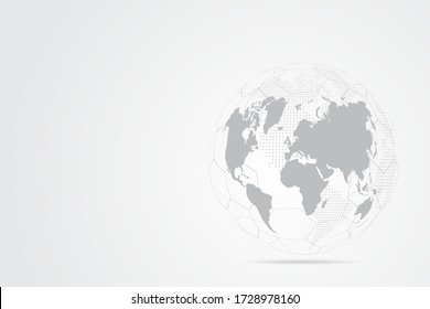 Abstract mash line and point scales on white background with Global. Wire frame 3D mesh polygonal network line, design sphere, dot and structure. Vector illustration eps 10.