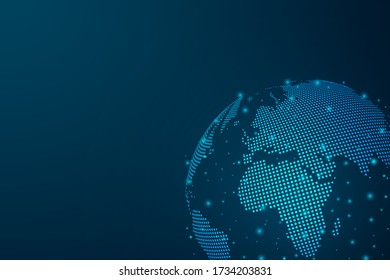Abstract mash line and point scales on dark background with Map World representing the global . Wire frame 3D mesh polygonal network line, design sphere, dot and structure. Vector illustration eps 10.