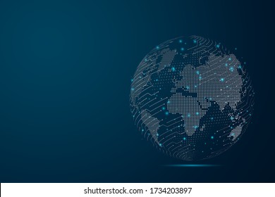 Abstract mash line and point scales on dark background with Map World representing the global . Wire frame 3D mesh polygonal network line, design sphere, dot and structure. Vector illustration eps 10.