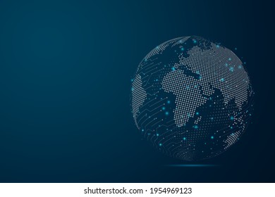 Abstract mash line and point scales on dark background with Map World representing the global . Wire frame 3D mesh polygonal network line, design sphere, dot and structure. Vector illustration eps 10.