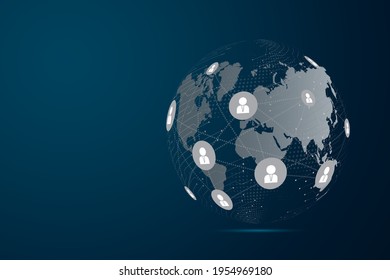 Abstract mash line and point scales on dark background with Map World representing the global . Wire frame 3D mesh polygonal network line, design sphere, dot and structure. Vector illustration eps 10.