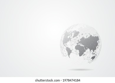 Abstract mash line and point scales on white background with Global. Wire frame 3D mesh polygonal network line, design sphere, dot and structure. Vector illustration eps 10.