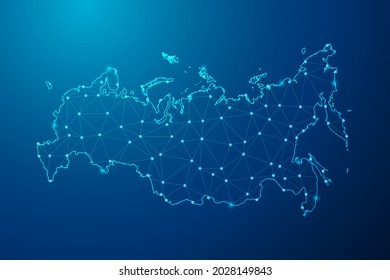 Abstract mash line and point scales on dark background with map of Russia polygonal network line. Vector illustration eps 10.