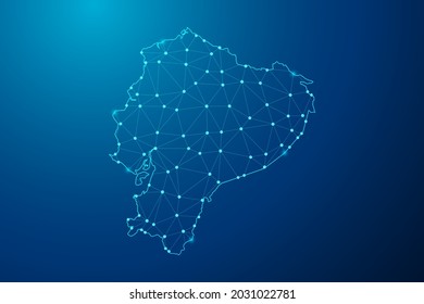 Abstract mash line and point scales on dark background with map of Ecuador polygonal network line. Vector illustration eps 10.