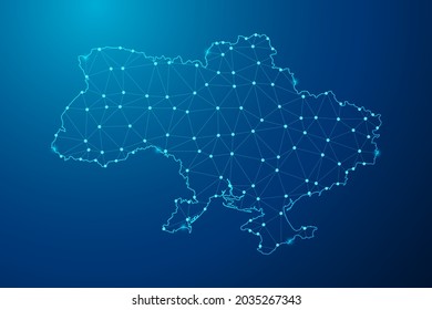 Abstrakte Mash-Linie und Punktwaage auf dunklem Hintergrund mit Karte der Ukraine polygonal Netzwerk-Linie. Vektorgrafik eps10.