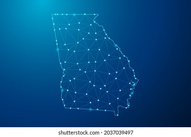 Abstract mash line and point scales on dark background with map of Georgia (USA) polygonal network line. Vector illustration eps 10.