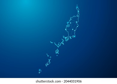 Abstract mash line and point scales on dark background with map of Palau polygonal network line. Vector illustration eps 10.