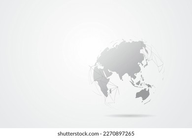 Abstract mash line and point scales on white background with Global. Wire frame 3D mesh polygonal network line, design sphere, dot and structure. Vector illustration eps 10.