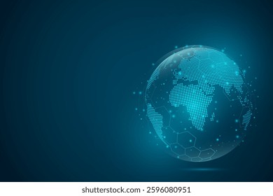 Abstract mash line and point scales on dark background with Map World representing the global. Wire frame 3D mesh polygonal network line, design sphere, dot and structure. Vector illustration eps 10.