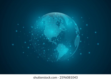 Abstract mash line and point scales on dark background with Map World representing the global. Wire frame 3D mesh polygonal network line, design sphere, dot and structure. Vector illustration eps 10.