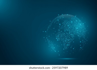 Abstract mash line and point scales on dark background with Map World representing the global. Wire frame 3D mesh polygonal network line, design sphere, dot and structure. Vector illustration eps 10.
