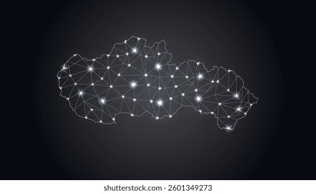 Abstract Mash Line and Point Scales on The Dark Gradient Background With Map of Slovakia. 3D Mesh Polygonal Network Connections.Vector illustration eps10.

