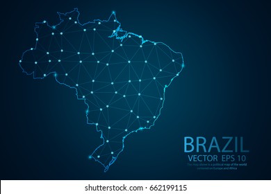 Abstract Mash line and point scales on dark background with map of Brazil. Wire frame 3D mesh polygonal network line, design sphere, dot and structure. Vector illustration eps 10.