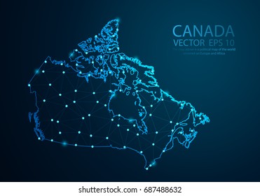 Abstract mash line and point scales on dark background with map of Canada. Wire frame 3D mesh polygonal network line, design sphere, dot and structure. Vector illustration eps 10.