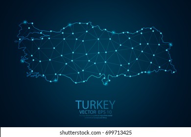 Abstract mash line and point scales on Dark background with map of Turkey. Wire frame 3D mesh polygonal network line, design polygon sphere, dot and structure. Vector illustration eps 10.