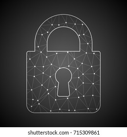 Abstract Mash Line and Point Scales on Dark Background with Padlock Icon.Wire frame 3D mesh polygonal network line.Vector Illustration.