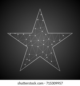 Abstract Mash Line and Point Scales on Dark Background with Star Icon.Wire frame 3D mesh polygonal network line.Vector Illustration.
