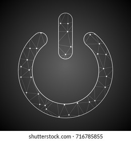 Abstract Mash Line and Point Scales on Dark Background with Power Icon.Wire frame 3D mesh polygonal network line.Vector Illustration.