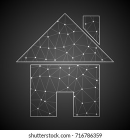 Abstract Mash Line and Point Scales on Dark Background with Home Icon.Wireframe 3D mesh polygonal network line.Vector Illustration eps 10.