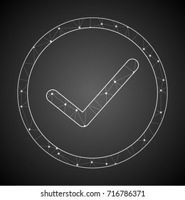 Abstract Mash Line and Point Scales on Dark Background with Tick Icon.Wire frame 3D mesh polygonal network line.Vector Illustration.