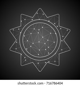 Abstract Mash Line and Point Scales on Dark Background with Sun Icon.Wireframe 3D mesh polygonal network line.Vector Illustration.