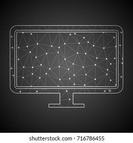 Abstract Mash Line and Point Scales on Dark Background with Monitor Icon.Wireframe 3D mesh polygonal network line.Vector Illustration.