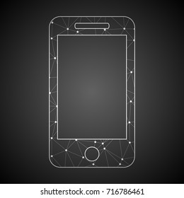 Abstract Mash Line and Point Scales on Dark Background with Mobile Icon. Wireframe 3D mesh polygonal network line.Vector Illustration. Vector eps 10.